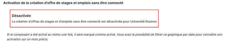 Statistiques K-Sup : Activation de la création d'offre de stages et emplois sans être connecté